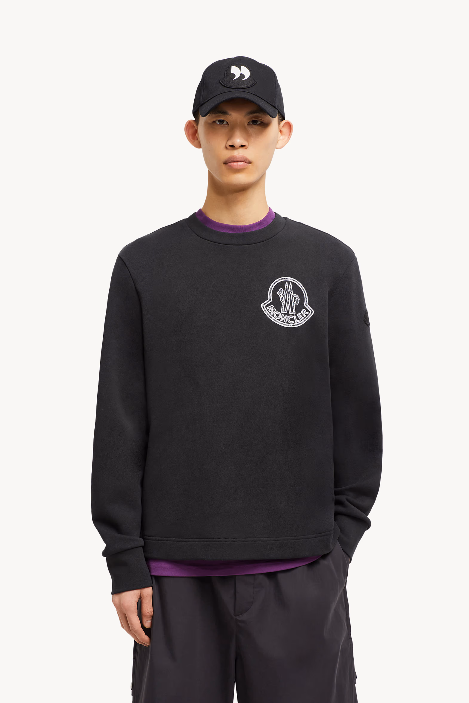 Logo Cotton Sweatshirt Men Black Moncler 0
